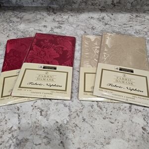 Fabric Damask Napkins - Red and Beige